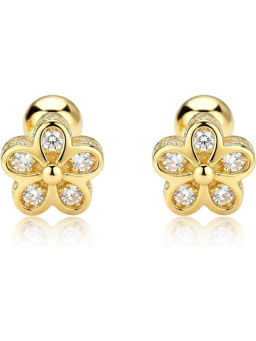 14K Gold Plated Sterling Silver CZ Stud Earrings - Elegant Cartilage Jewelry
